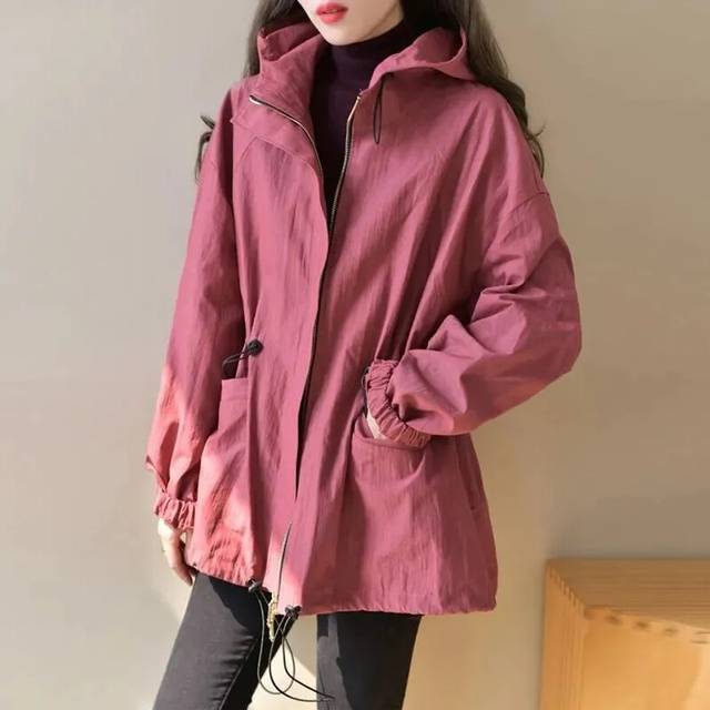 (xxL, berry) 2024 New Coats Spring Autumn Mid-length Women's Trench Coat Hooded Dra