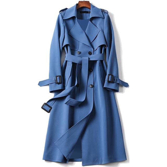 (L, Sky Blue) New 2024 Spring Autumn Trench Coat Woman New Korean Double Breasted  M