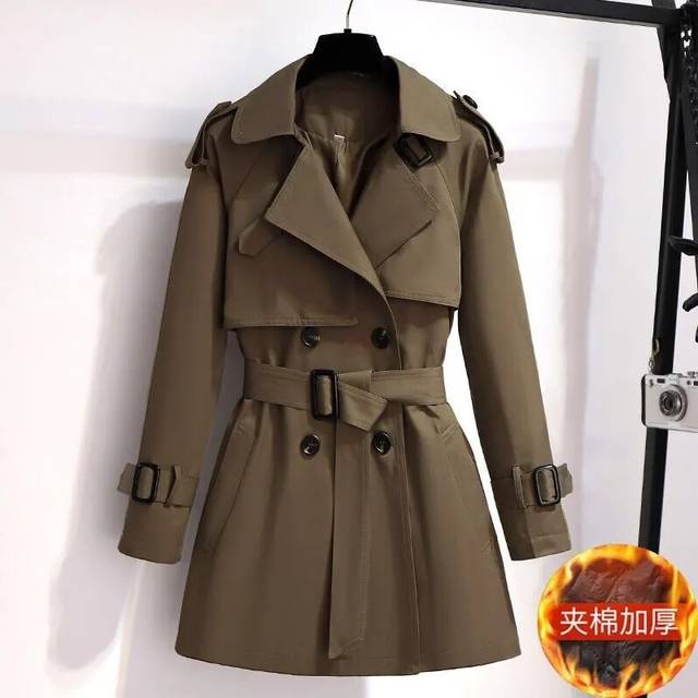 (xxL, Khaki Winter) Trench Coat Women's mid length British style slimming down new 2024 Sp