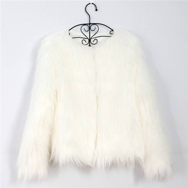 (S, White) Furry Fur Coat Women Fluffy Warm Long Sleeve Outerwear Autumn Winter C