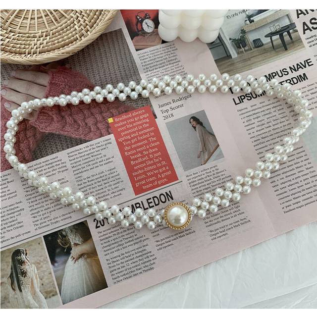(Single Pearl) Womens Pearl Modern Belt Stylish Elastic Waist Accessory Ideal For Dresses And Sweaters
