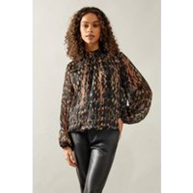 Womens Blurred Animal High Neck Blouse - Black - S