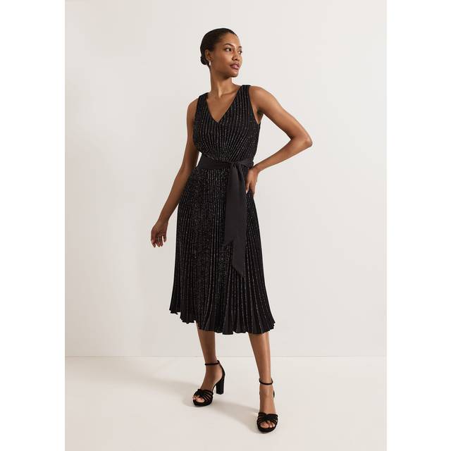 Phase Eight Keleche Glitter Pleat Dress, Black