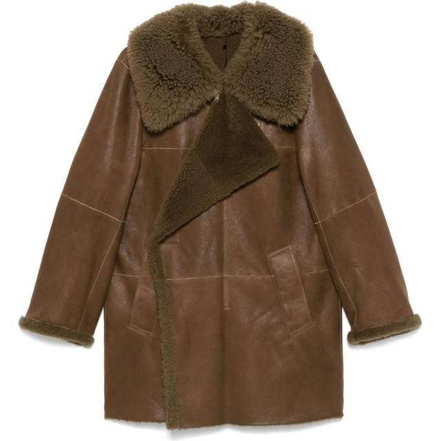 LEMAIRE - asymmetric shearling coat - women - Cotton/Lamb Skin - S - Brown