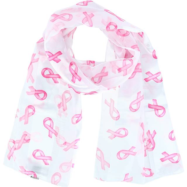 CTM Women's Breast Cancer Ribbon Print Lightweight Scarf - White one (one size)