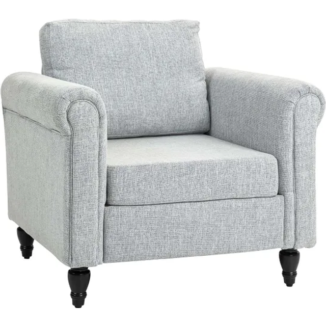 HOMCOM Vintage Upholstered Accent Armchair with Back Pillow - Grey - 77 x 45 x 60cm