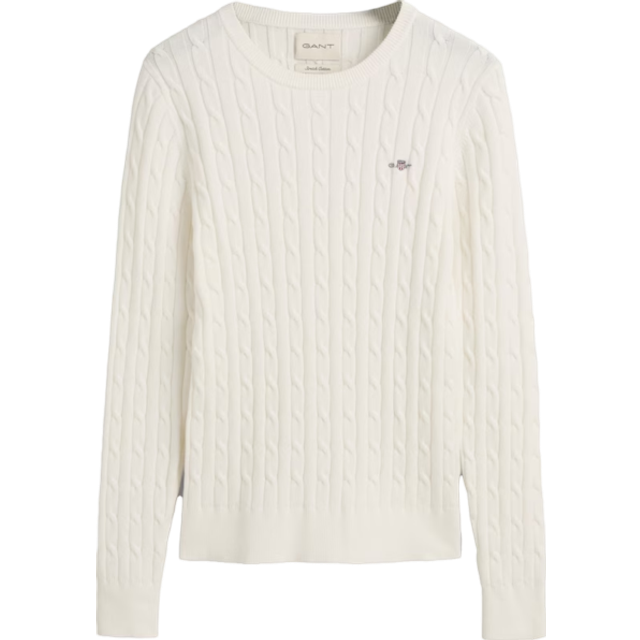 GANT Dam, stretch, bomull, kabel, V-hals, tröja, äggskal, standard, Äggskal, XL