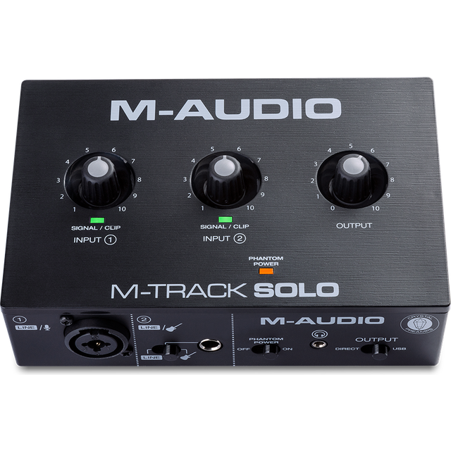 M-Audio M-Track Solo – USB ljudkort för inspelning, streaming och podcast med XLR-, line- och DI-ingångar samt medföljande programvara