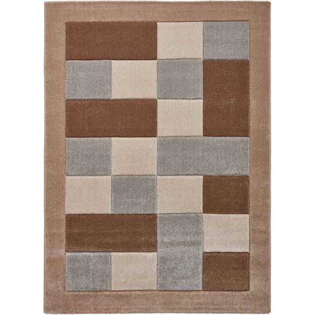 (Beige / Grey, 160 x 220 cm) Think Rugs Brooklyn BRK04 Box Checkers Geometric Rugs Multi Colour Small XL Extra Large Living room Bedroom Rug Carpet Ma