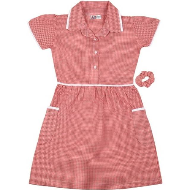 (9-10 Years, Red) Kids Girls Gingham Uniform School Check Dress