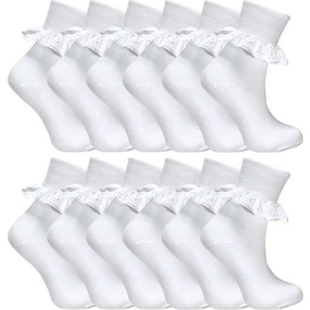 12 Pack Baby White Soft Frilly Lace Socks - 4-6 Years