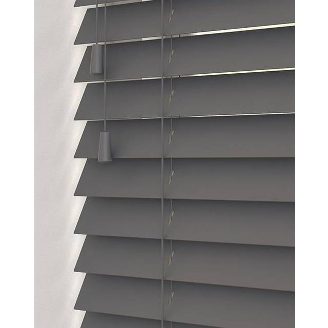 Real Wood Venetian Blinds 50mm Slats - Dark Grey / 60cm Width x 200cm Drop