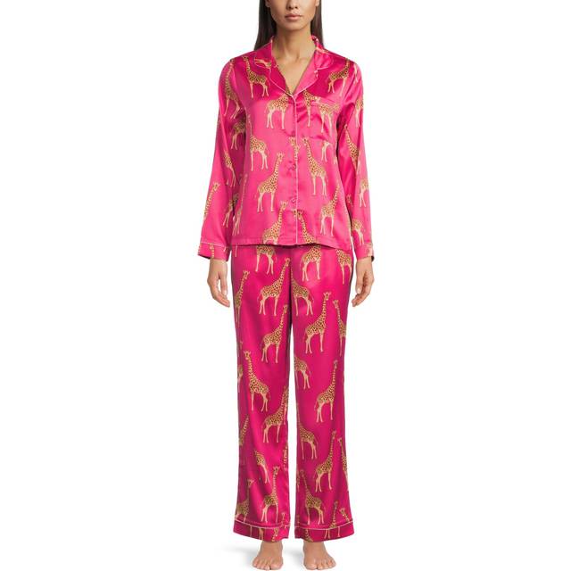 Satin Giraffe Print Long Pyjama Set - Pink - 6,8,10,12,14,16,18,20,22