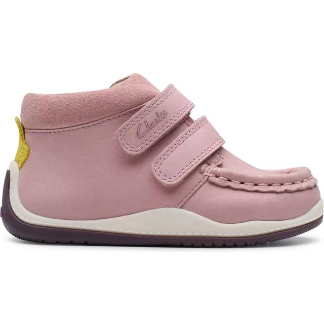 Clarks Noodle Play Riptape Leather Boots, Dusty Pink
