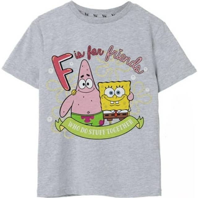 (9-10 Years, Grey Marl) SpongeBob SquarePants Girls F Is For Friends T-Shirt