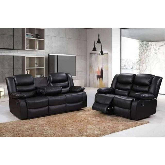 Roma Leather Recliner 3 & 2 Seater Sofa Set - Black - One Size