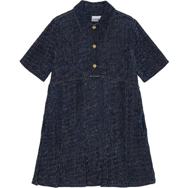 Ganni Fluffy Denim Mini Dress - Dark Blue
