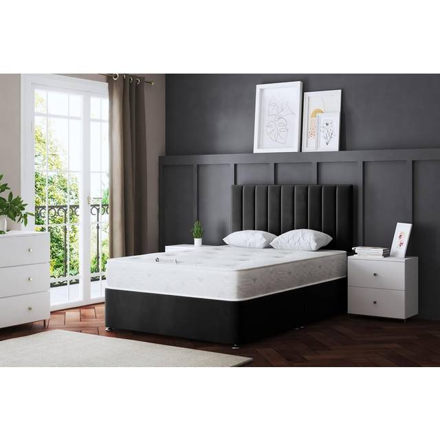 DS Living Amelia Upholstered Divan Bed with 4 Draw Black with Headboard Double, Black