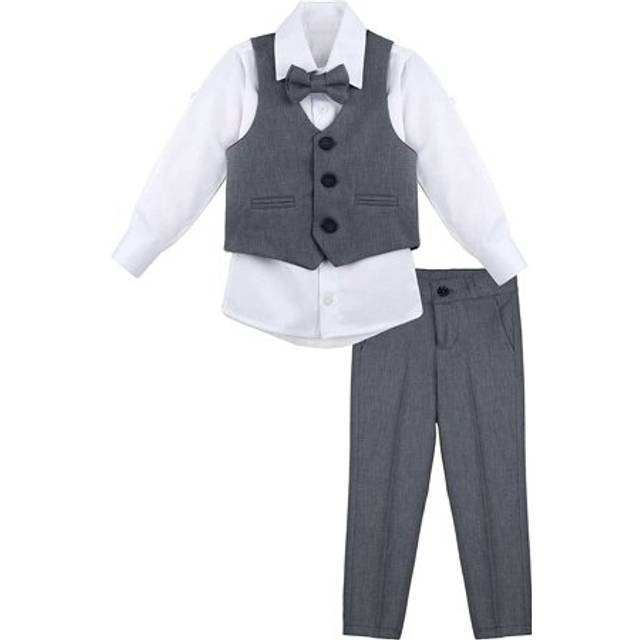 Lilax Boys Formal Suit 4 Piece Vest  Pants and Tie Dresswear Suit Set (3T  Gray)