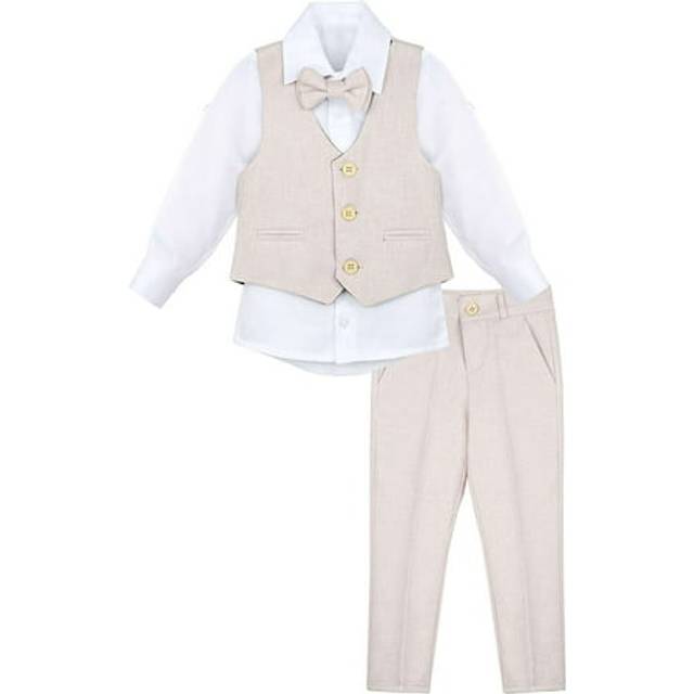 Lilax Boys Formal Suit 4 Piece Vest  Pants and Tie Dresswear Suit Set (2T  Beige)
