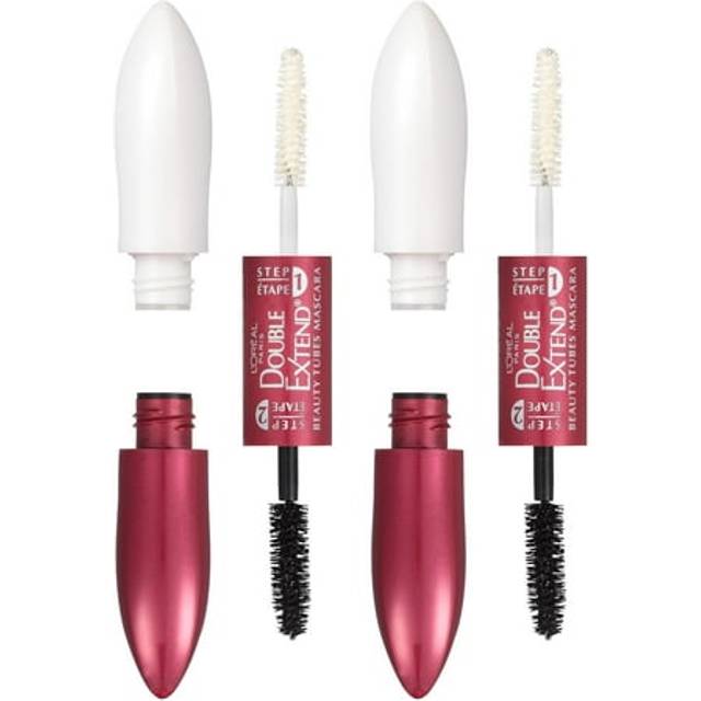 L'Oreal Paris Makeup Double Extend Tubing Mascara  Lengthening 2 Step Mascara  Smudgeproof  Black  Pack of 2