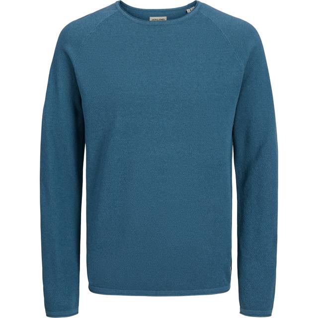 Lightweight Crew Neck Jumper in Structured Knit - Sea Blue