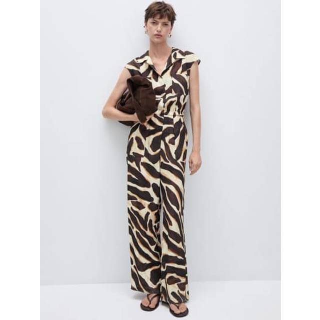 Mango Animal Print Jumpsuit With Pockets Brown Multi-Coloured - Mango - Size: S