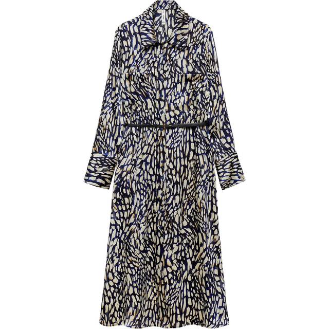 Mango Satin Wrap Midi Dress - Blue/White - 12