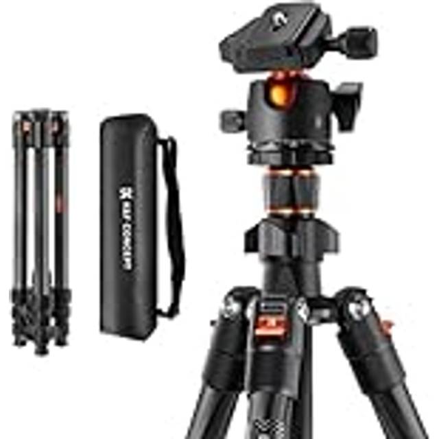 K&F Concept Kolfiber Kamerastativ, 162cm Resestativ, Kompakt och Professionellt Lättviktsstativ med 360° Kulhuvud och Utlösningsplatta för DSLR Kamera K254C2 (Endast 1.13kg)