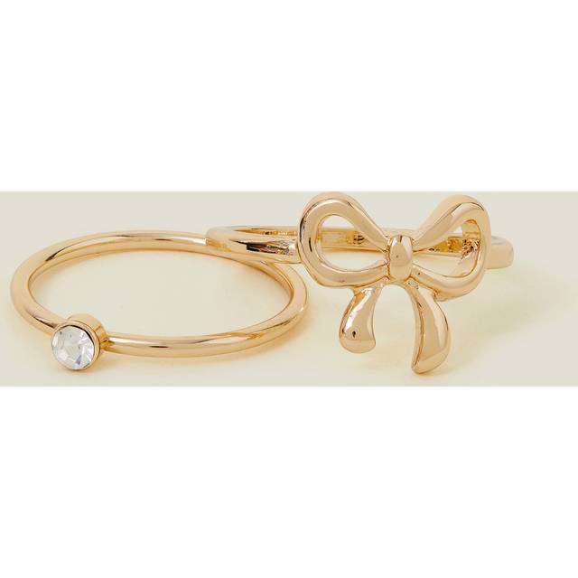2-Pack Diamante Bow Rings Gold, Size: L, Women's - Accessorize