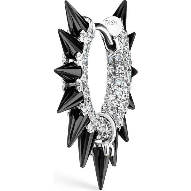 Maria Tash White Gold Black Moissanite Mohawk and Diamond Pavé Hoop Earring - 8mm
