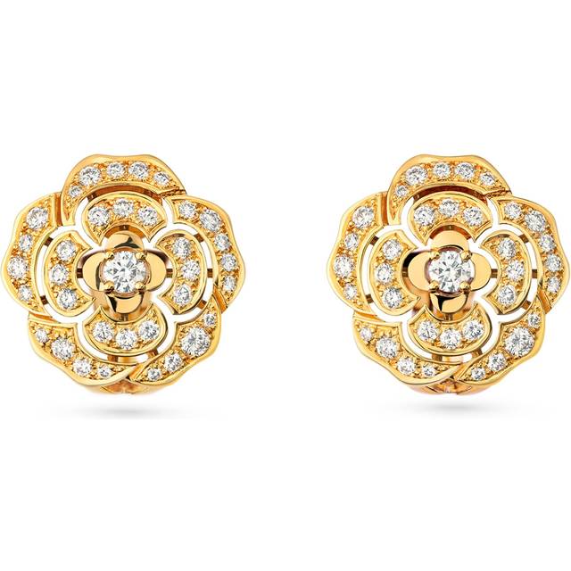 CHANEL Yellow Gold and Diamond Camélia Earrings - One size