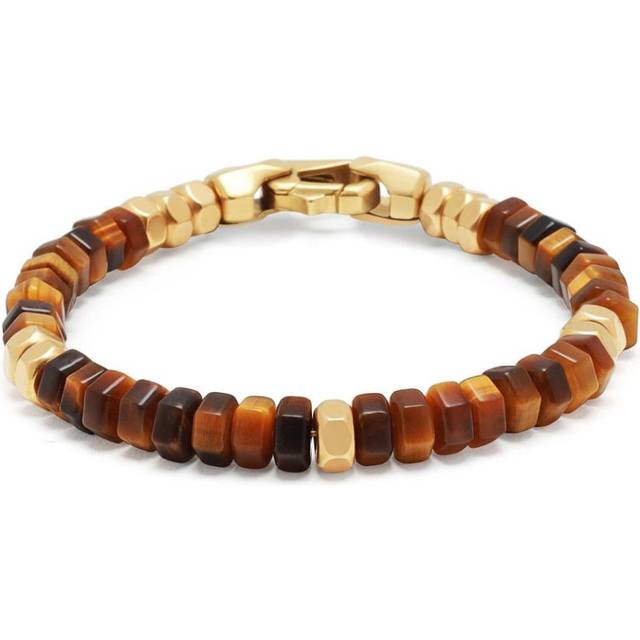 Nialaya Jewelry - tiger eye bracelet - men - Yellow Gold Plated Stainless Steel/Tiger eye - XL - Brown