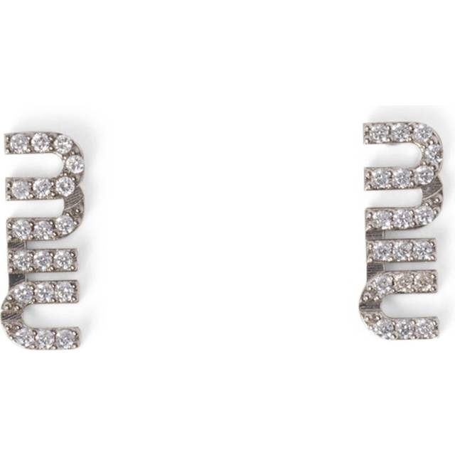 Miu Miu Crystal-Embellished Logo Earrings - Metallic - One size
