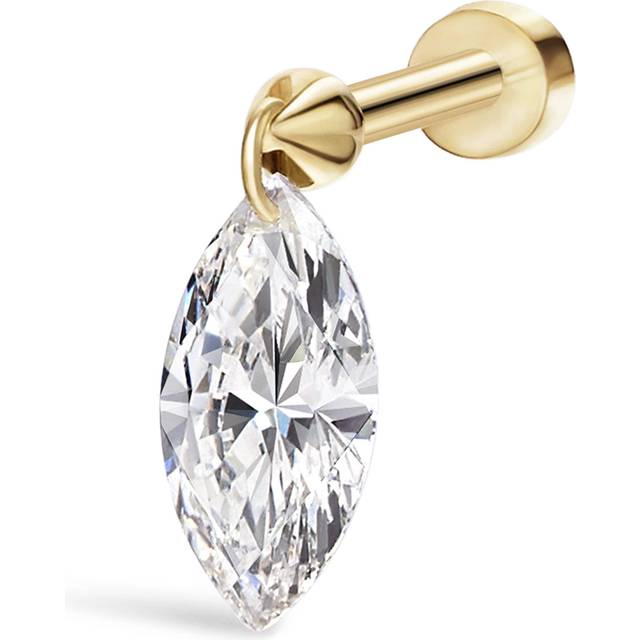 Maria Tash Yellow Gold Floating Marquise Diamond Charm Threaded Stud Earring - 7mm