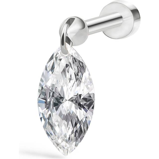 Maria Tash White Gold Floating Marquise Diamond Charm Threaded Stud Earring - 6mm