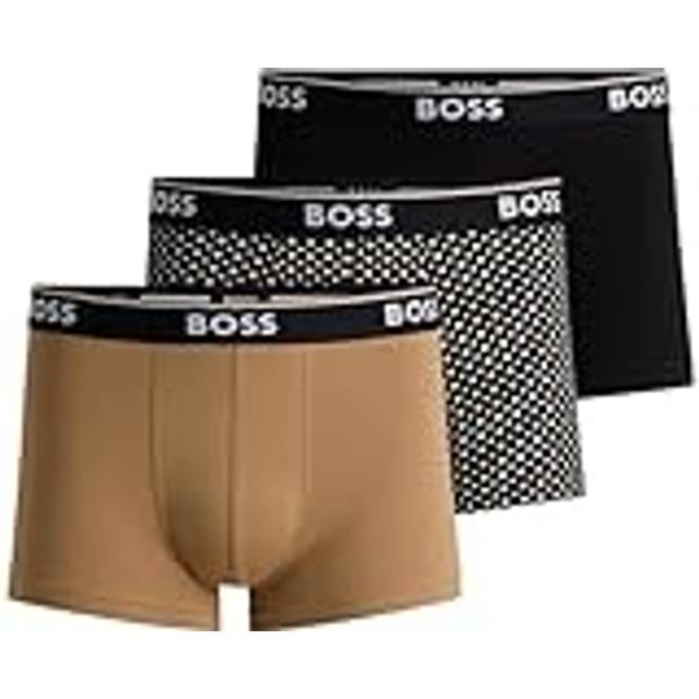 Hugo Boss Men's 3-Pack Power Logo Geo Stripe Boxer Trunks, Black/beige - Brown - Size: 35/34/32
