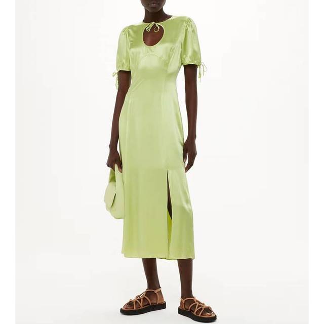 Yellow Keyhole Satin Silk Blend Midi Dress (12)