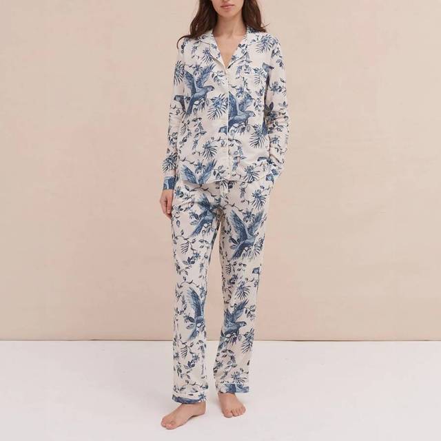 Long Pyjama Set Bromley Parrot Print Cream/Blue (XS)