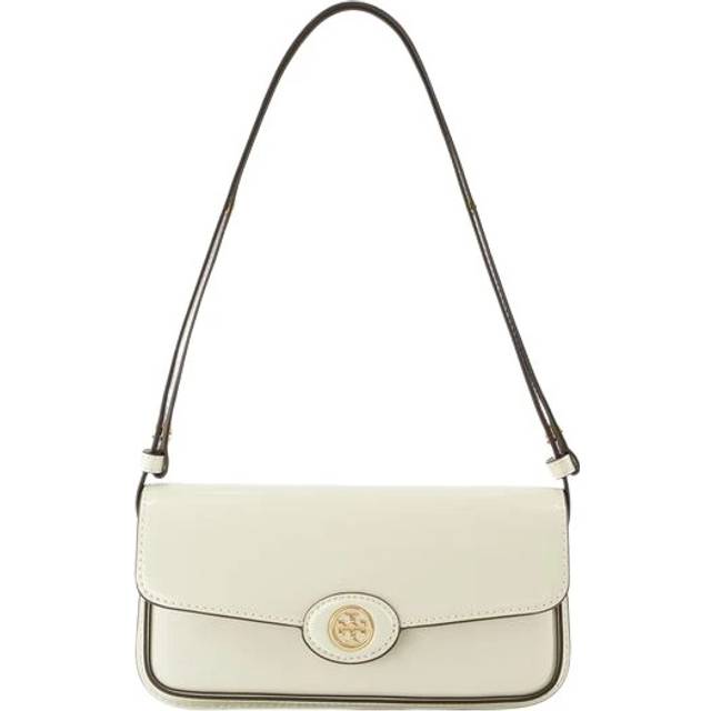 Tory Burch Robinson Spazzolato Leather Shoulder Bag - Cream