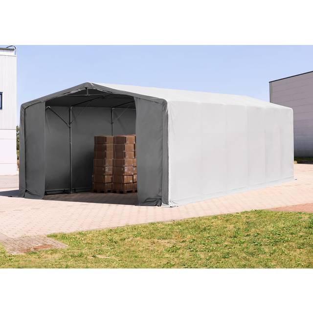 8 x 12 m tälthall - 4,0 m sidohöjd med dragkedjor, PVC grå, inkl. hållfasthet (underlag: jord) - (93996)