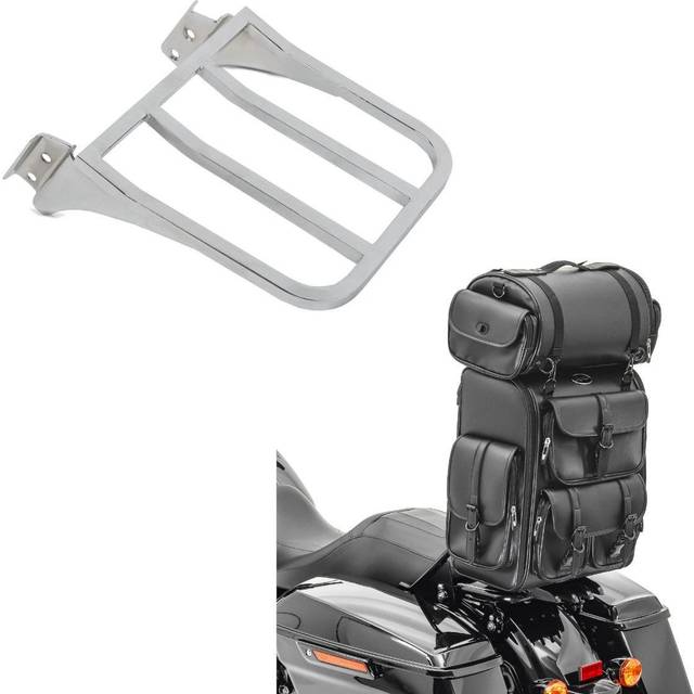 Set: Sissybar Tasche mit Gepäckrolle für Chopper Craftride DLX Hecktasche PU Leder + Gepäckträger passend für Harley Davidson Sportster, Dyna, Softail chrom Craftride - schwarz-schwarz