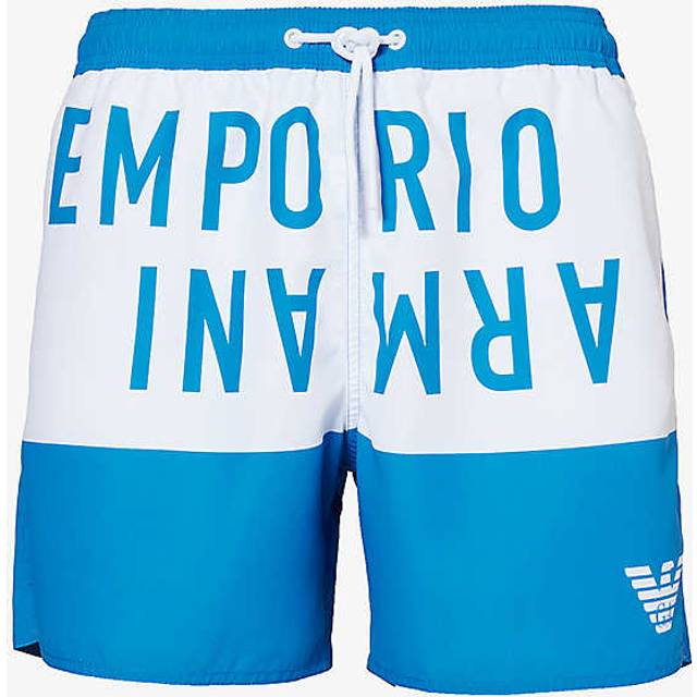 Emporio Armani Mens Royal/bianco Brand-print Drawstring Swim Shorts 40