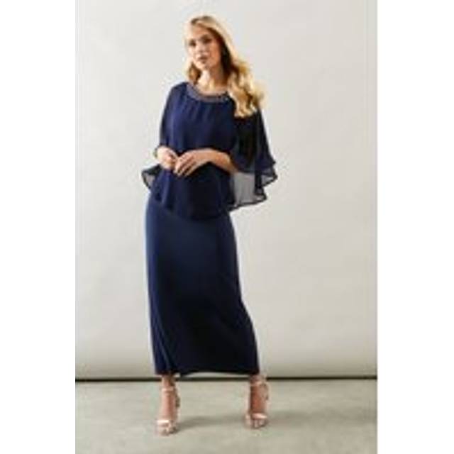 Wallis womens maxi dress elegant pearl overlay formal long navy sleeveless