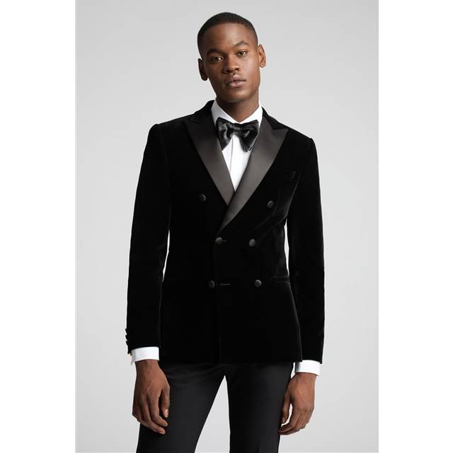 Antique Rogue Slim Fit Black Velvet Double Breasted Jacket - 46R