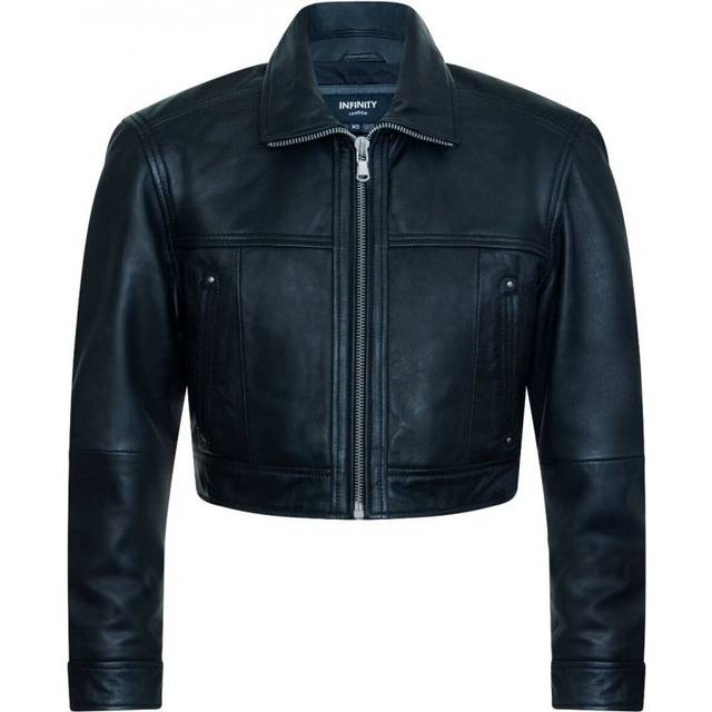 Infinity Leather Womens Black Cropped Biker Jacket - Dubai - Size 14 UK