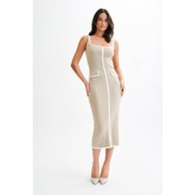 Eimear Contrast Knit Midi Dress - Taupe & Ivory