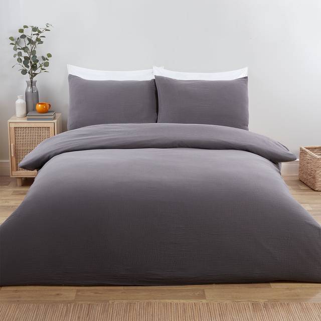 Alba Muslin Duvet Cover and Pillowcase Set - Grey / Superking