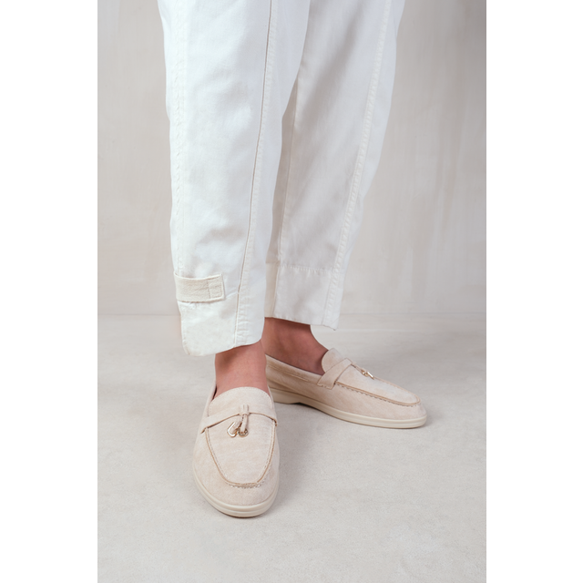 Suede Pegasus Wide-Fit Slip On Loafers - Beige - Size 8 - Where's That From