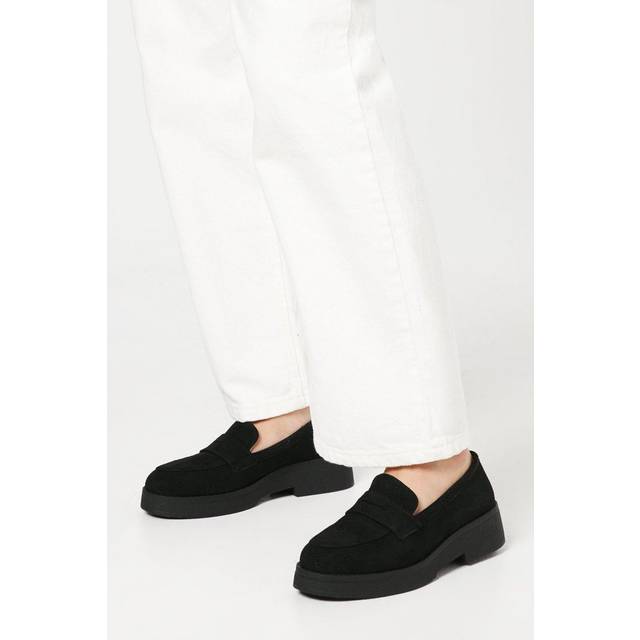 Oasis Buttercup Faux Suede Chunky Penny Loafers In Natural Black - natural black - 5